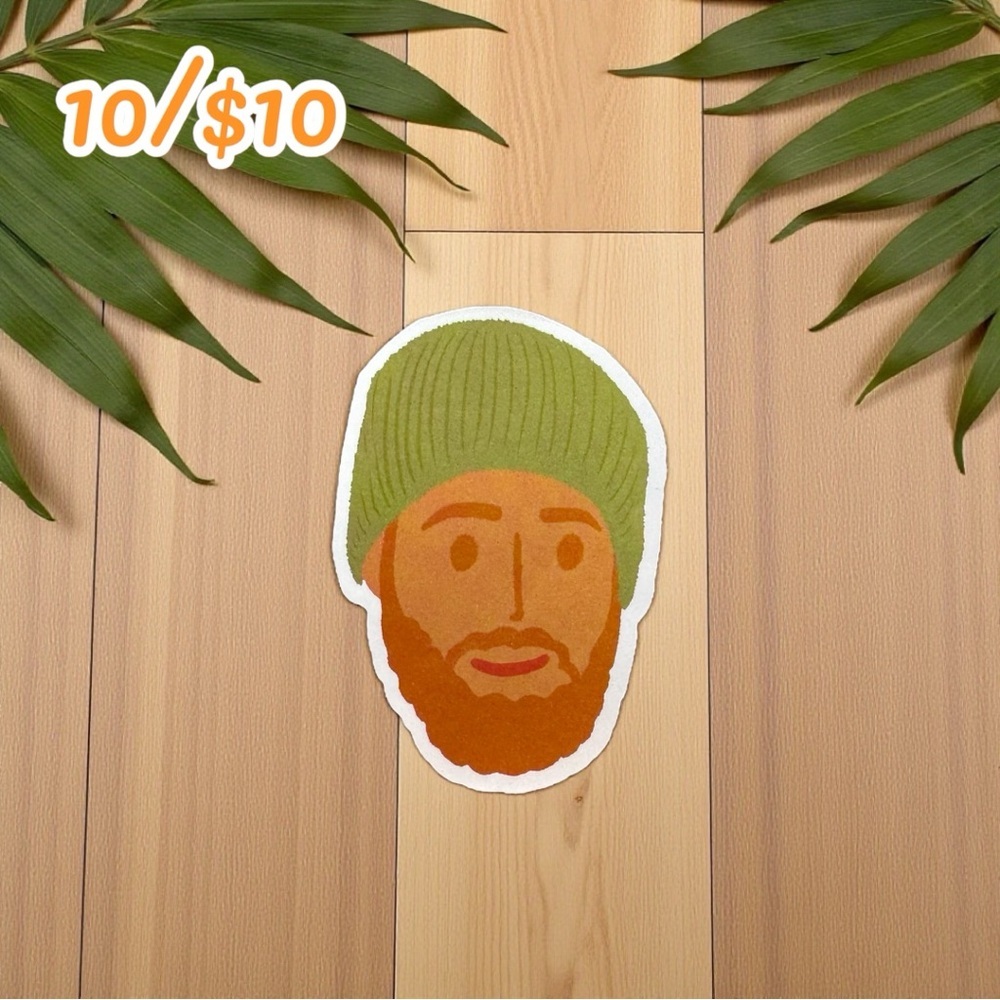 Bearded Guy in Green Beanie Sticker – 2 1/2” Glossy